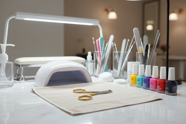 A pair of gold-colored scissors style cuticle nippers with metal blades and rounded handles.