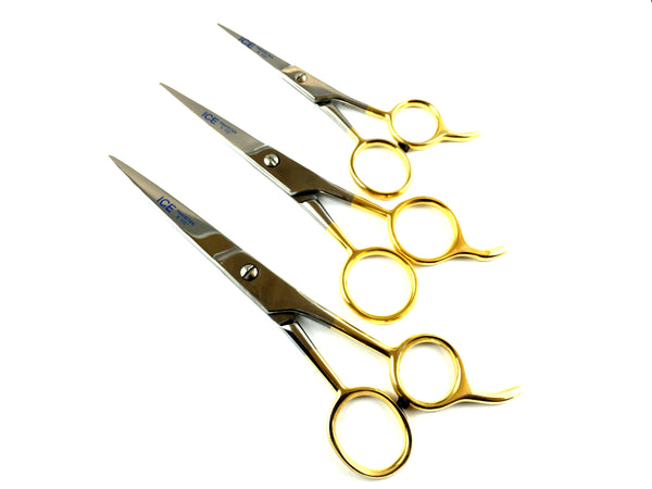 High Quality Hair Cutting Barber Shear Scissors With Gold Fingers Rings 
