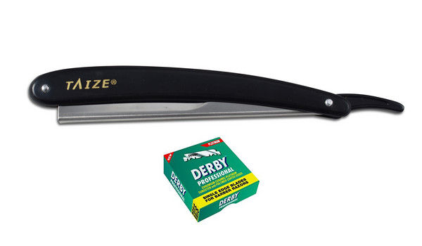 TAIZE® Straight Razor - Black w- Derby Blade Pack 
